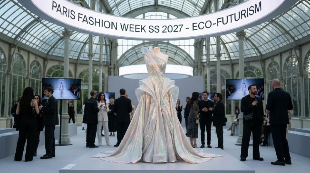 Designer gown on display at Paris Fashion Week Spring Summer 2027 show