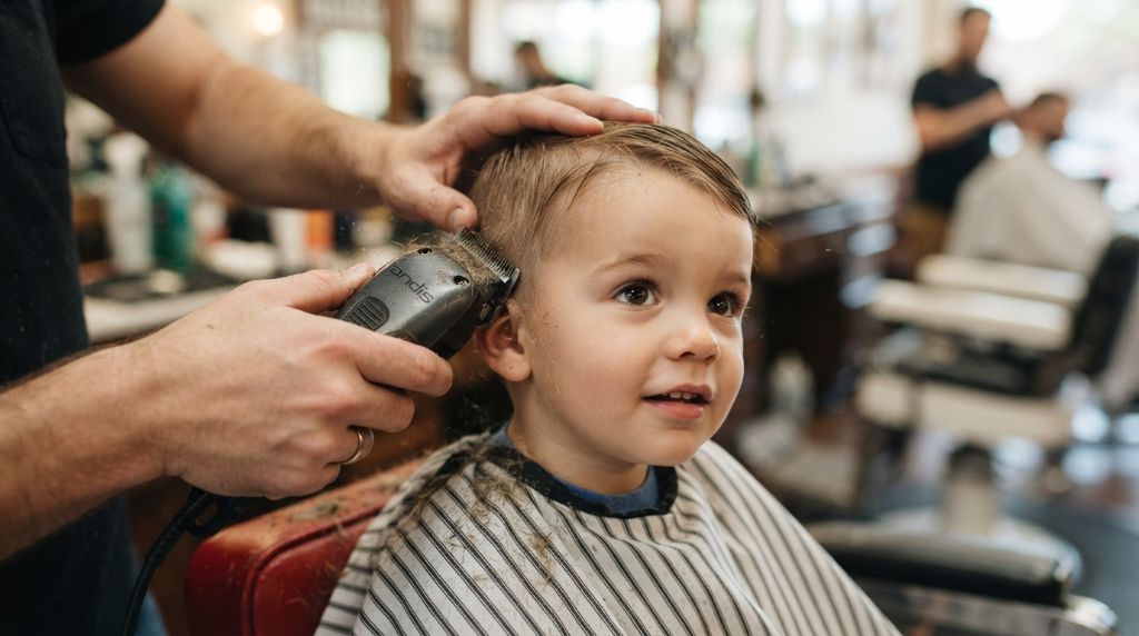 Cutting a toddler boy's hair with electric clippers