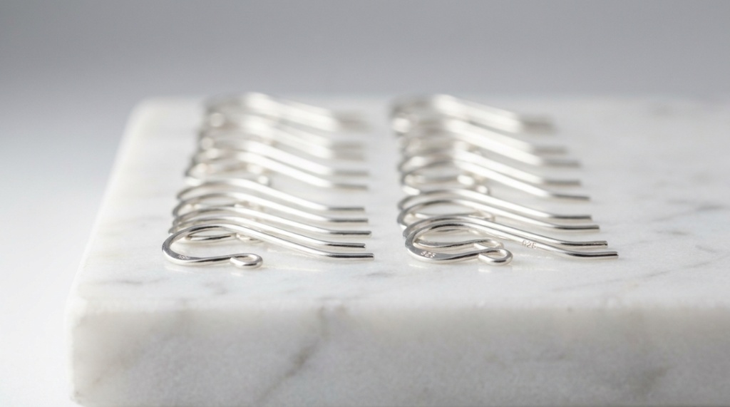 Jewelry designer shaping 925 silver wire with small round nose pliers.